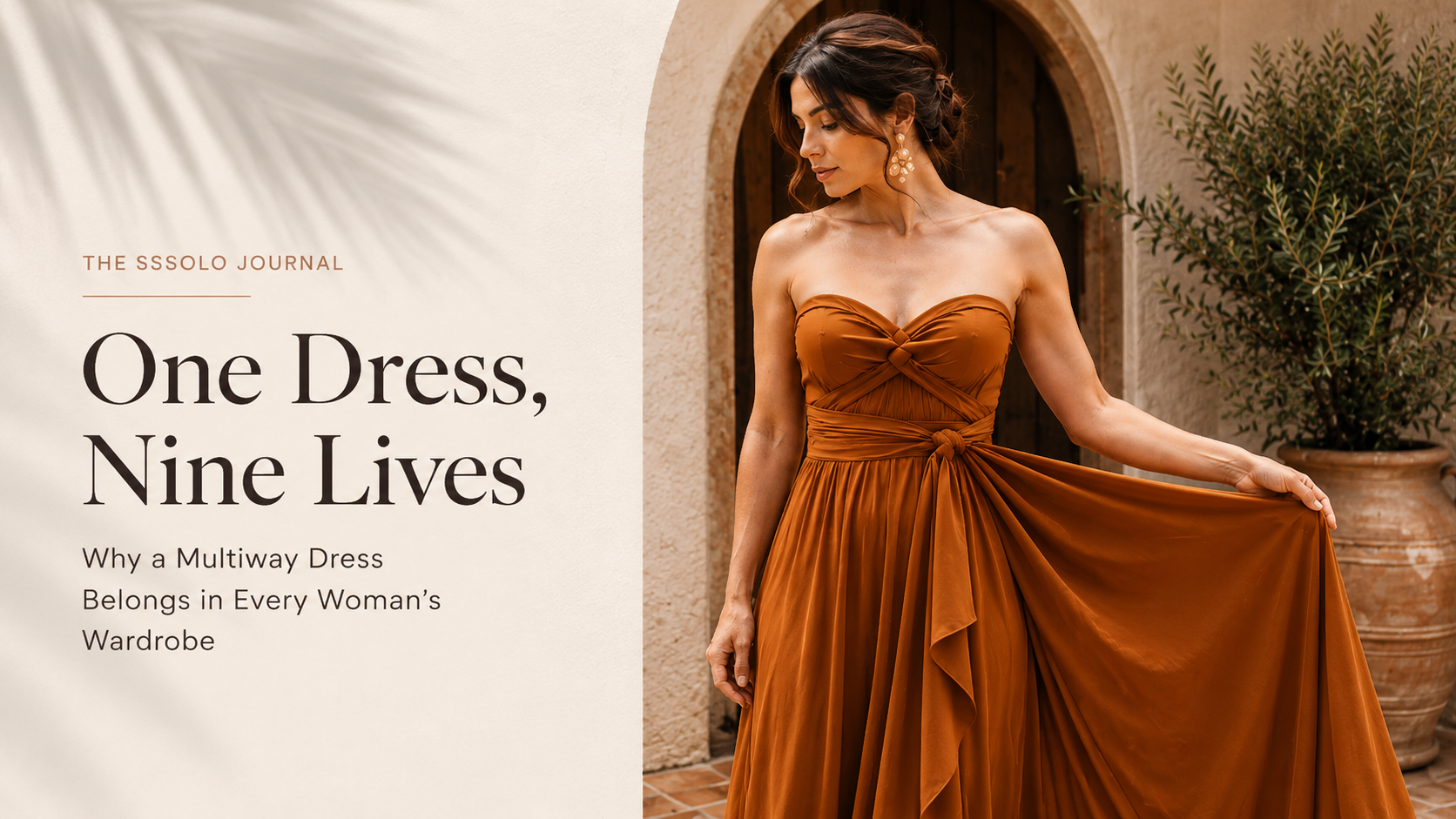 Woman wearing a versatile multiway dress 