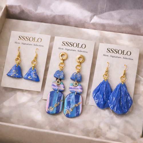 A powder blue and delicate pink earring collection made bespoke for a customer. 